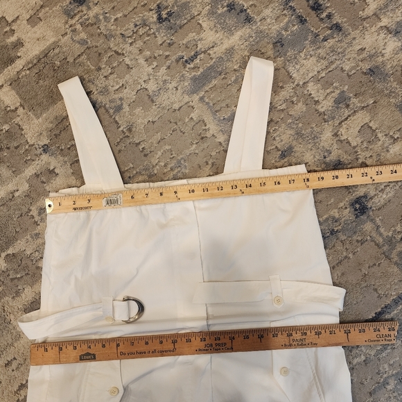 Theory Cinch Hem Button Front White Sleeveless Dress Belted Pockets Size 8 - Picture 11 of 16